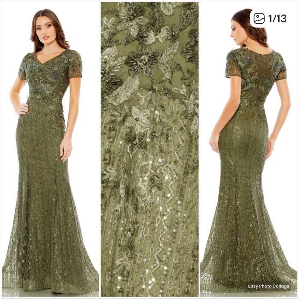 MAC DUGGAL 20282 Womens Embellished V Neck Cap Sleeve Trumpet Gown Dress